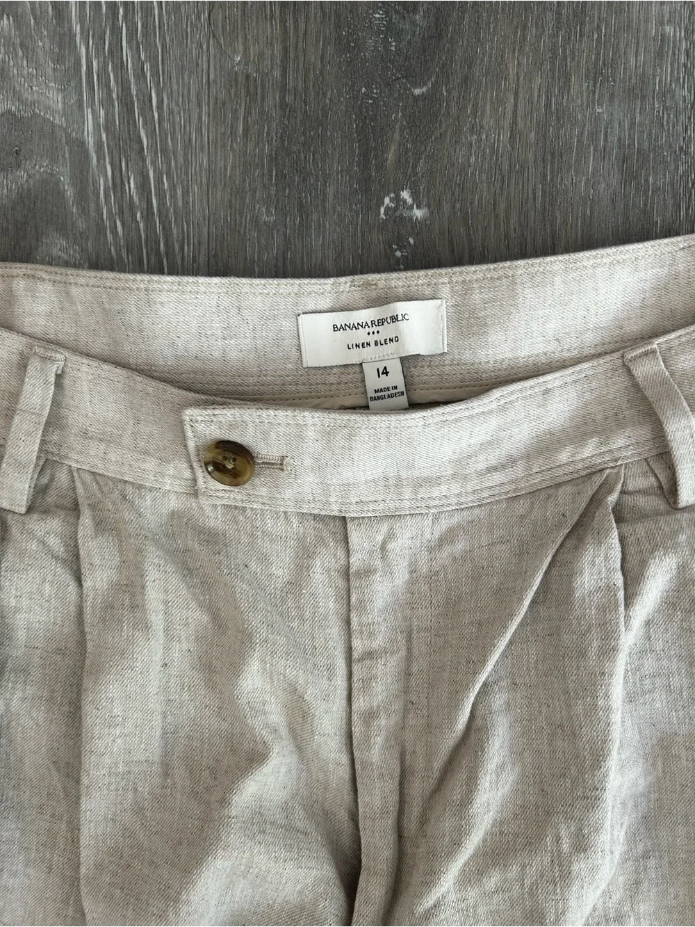 Banana Republic Linen Blend Light Beige Wide-Leg Pleated Trousers Size 14